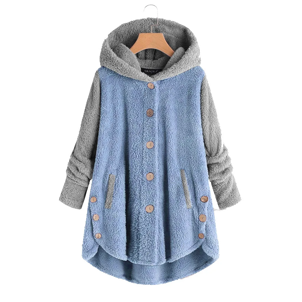 Autumn Winter Coats For Women 2023 Fashion Casual Button Irregular Warm Fleece Thin Coat With Hooded Female Clothing S-5Xl