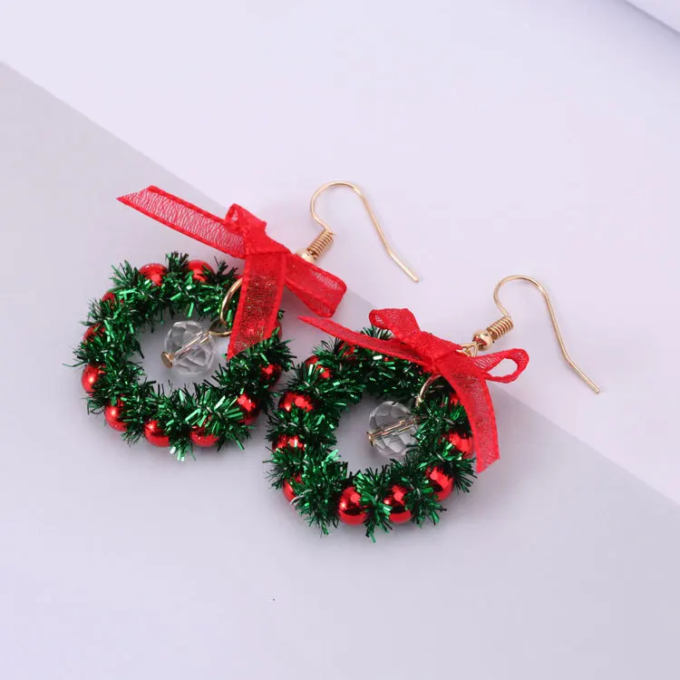 Christmas earrings European and American new geometric crystal Christmas wreath earrings bow Christmas earrings female wholesale