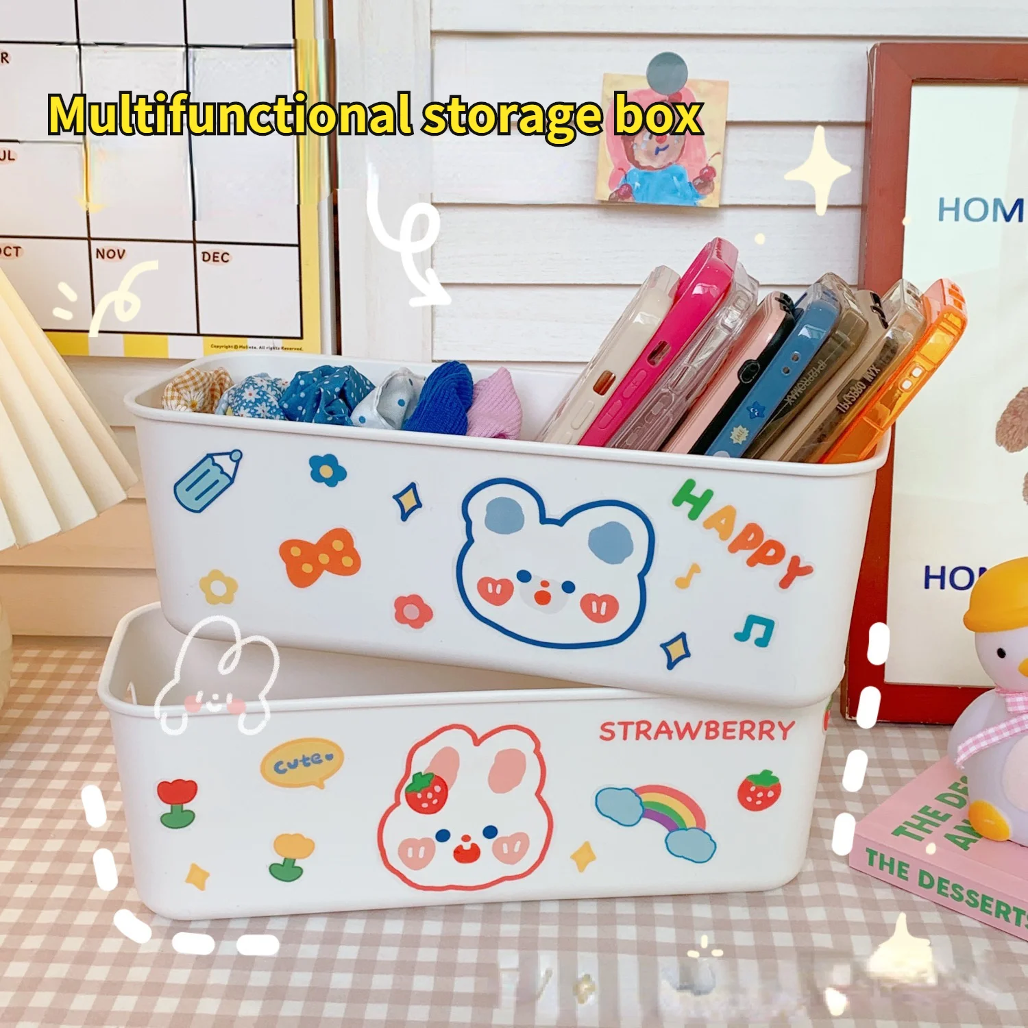 cute desktop sundries storage baskets box cosmetics snacks mobile phone case storage boxes household kawaii storage organizer free global shipping