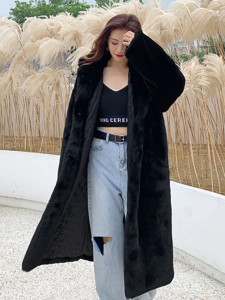 Winter Thick Warm Longer Faux Fur Coats Women 2022 Casual Long Sleeve Oversize Teddy Bear Coat Solid Colar High Street Outwears