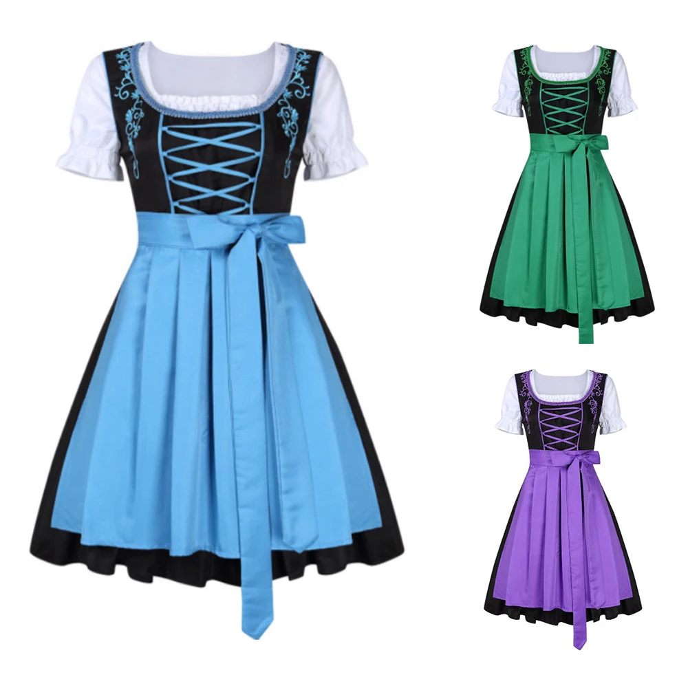 

Traditional Oktoberfest Women Dress Bavaria Costume Outfit Beer Partywear Lace-up Tavern Maid Fancy Vestidos Robes Female