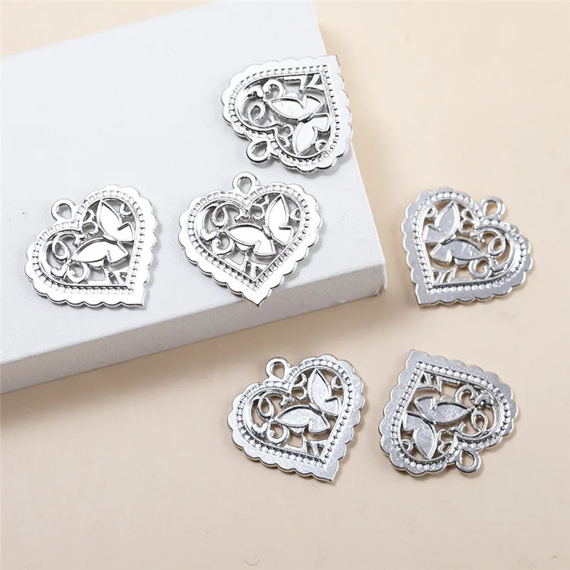 

Fashion 10pcs/lot Hollow Heart Butterfly Charms Silver Color Double Side Pendant DIY Bracelet Necklace for Jewelry Accessories