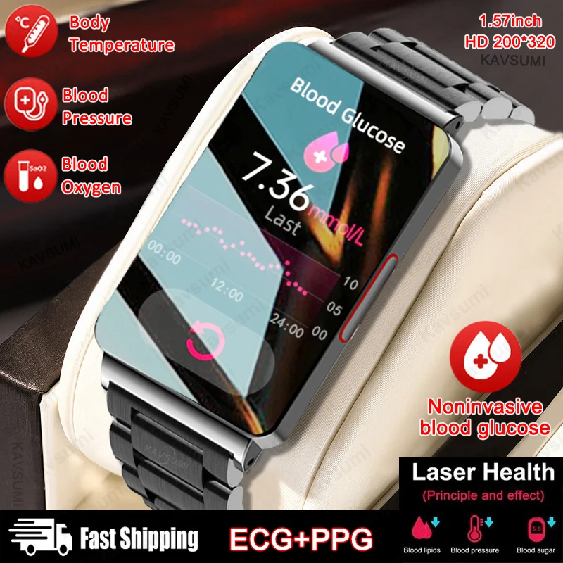 

2023 New Noninvasive Blood Sugar Smart Watch Men ECG+ PPG Body Temperature Healthy Blood Pressure Monitor for Android IOS Phone