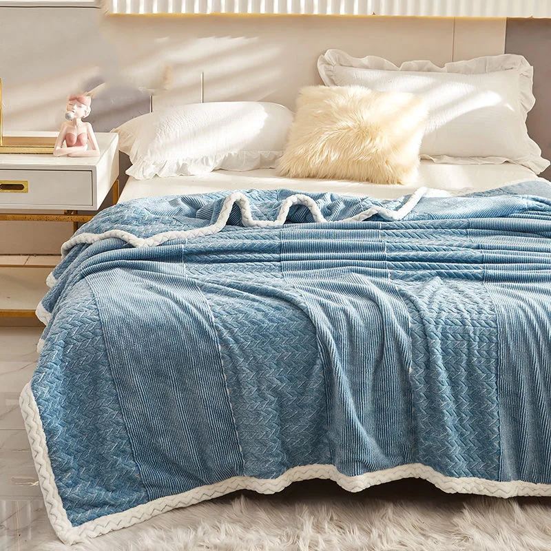 

A class yarn-dyed milk fleece blanket winter plus velvet thick coral fleece sheets student dormitory nap blanket