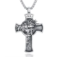 sheishow stainless steel jesus face cross pendant necklaces for men vintage crucifix design neck chain talisman jewelry gifts