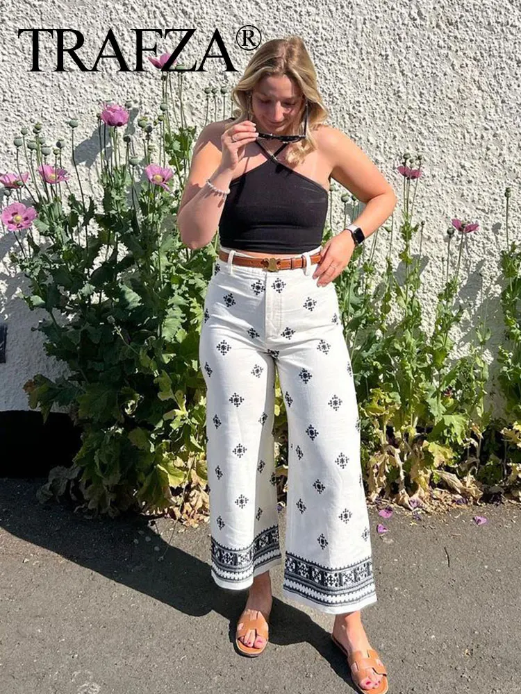 

Брюки женские прямые с вышивкой и карманами, на молнии