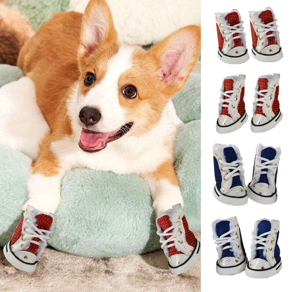 

4pcs/Set Cotton Shoes Pet Dog Shoes Pet Mesh Shoes Small Dog Puppy Boots Warm Wear-resistant Non-slip Suitable For Dogs And Cats
