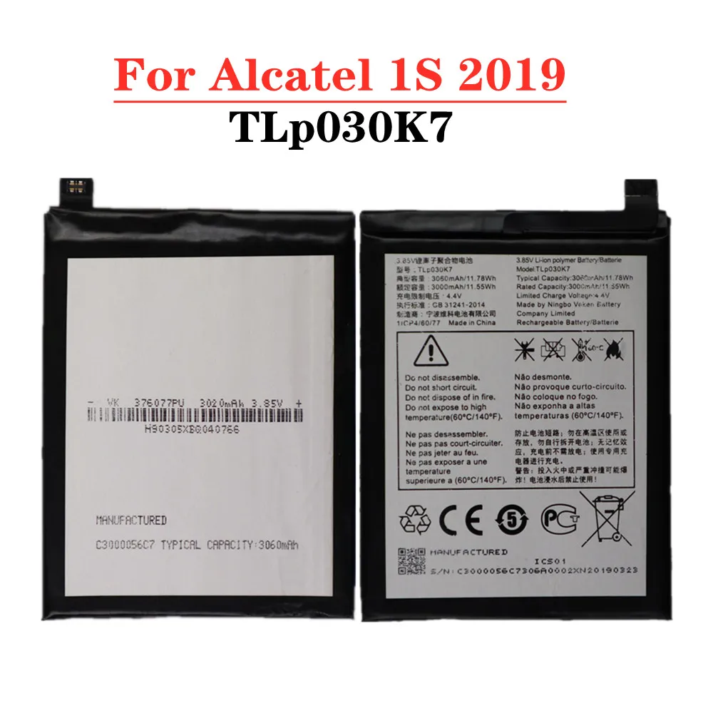 Аккумулятор TLp030K7 для Alcatel 1S 3060, 2019, 5024A, 5024D, 5024J, 5024I, 5024F, мА/ч