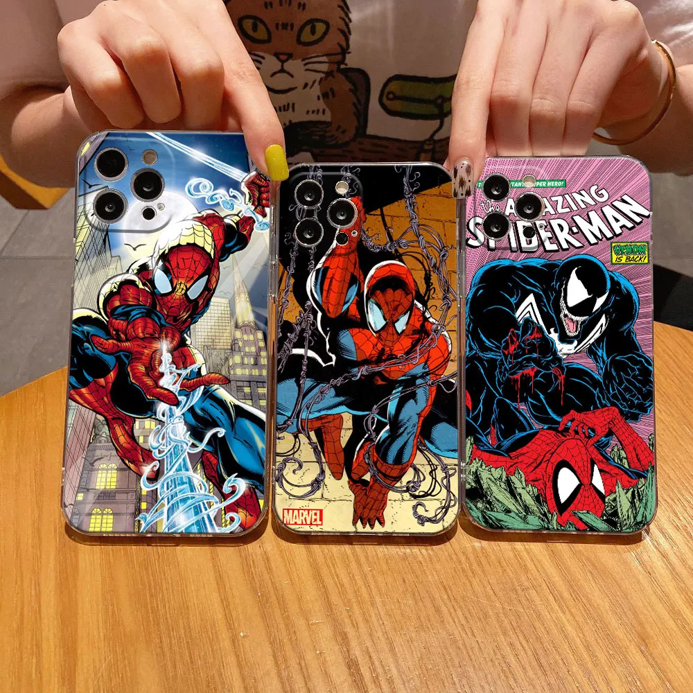 

Marvel Comics Spiderman Venom Clear Phone Case For iPhone 15 14 11 12 13 Pro Max Mini XS XR 8 7 Plus Cover Soft Transparent Case