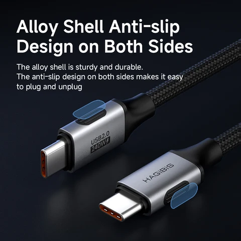 Кабель Hagibis USB C — USB C, зарядное устройство USB Type C, шнур 240 Вт PD3.1, короткая зарядка для iPhone 15/16/17 Pro, ноутбуков, планшетов, автомобилей