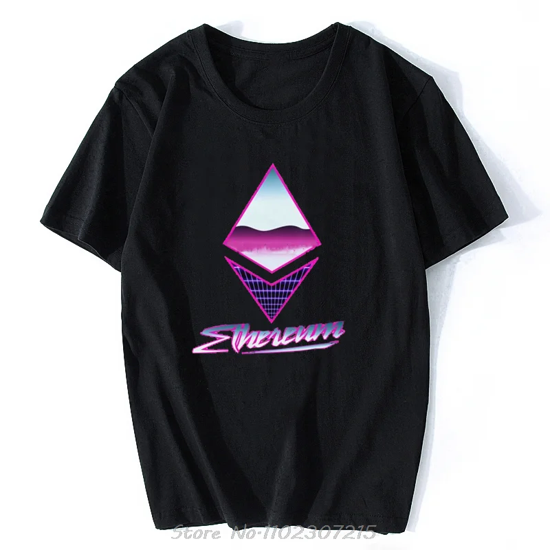

Классическая Ретро футболка 80-х годов для эфириума, Мужская футболка с короткими рукавами для криптовалюты, уличная одежда, футболка, хлопк...