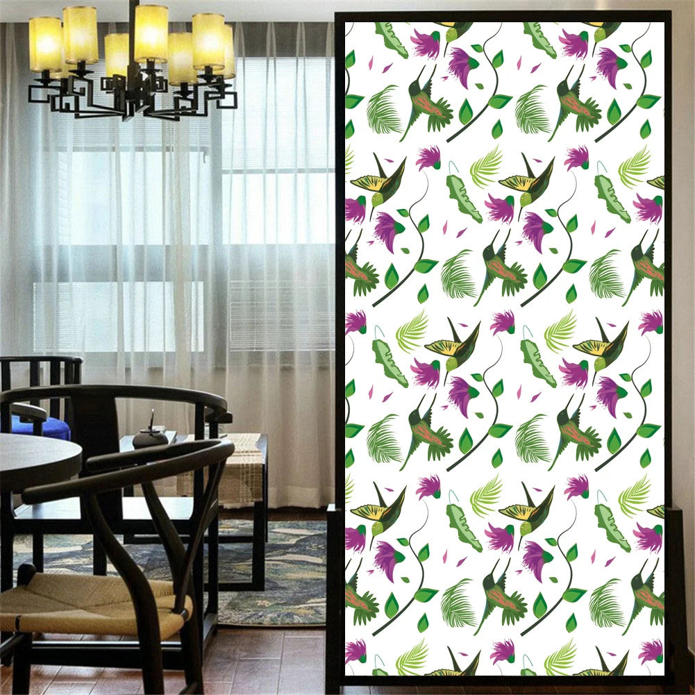 

Privacy Windows Film Decorative Flowers Birds Stained Glass Window Stickers No Glue Static Cling Frosted Window Film Window Tint