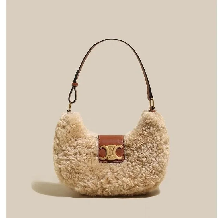 Новинка 2023 сумка для подмышек из овечьей шерсти женская через плечо зимняя