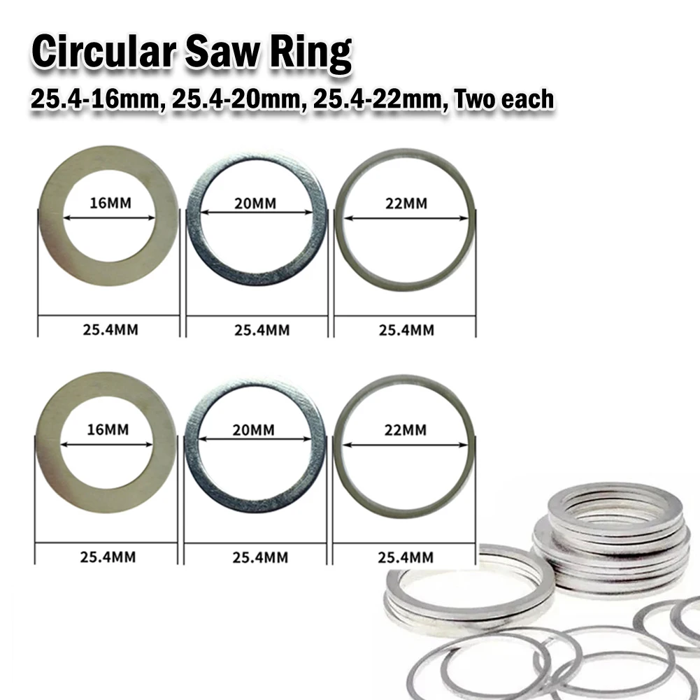 

6Pc Adapter Washer Circular Saw Blade Reducing Rings Conversion Cutting Disc Aperture Gasket Inner Hole Adapter Ring 16/20/22mm