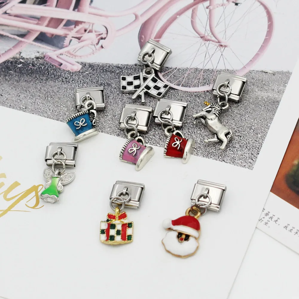 Hapiship 9mm Width Original Daisy Unicorn Angel Cup Santa Claus Italian Charm Fit Bracelet Stainless Steel Jewelry Making DJ50 (art.: 7a61af582) - 7a61af582