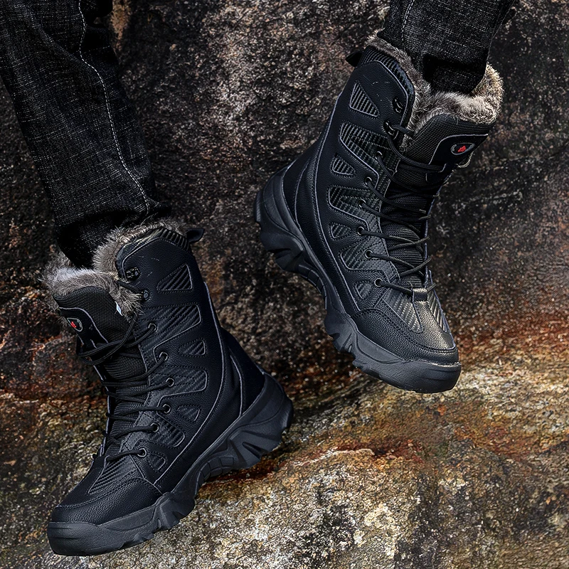 Winter Warm Snow Boots Men Hiking Boots High Quality Men's Boots Waterproof Combat Military Tactical Boots Men Trekking Sneakers