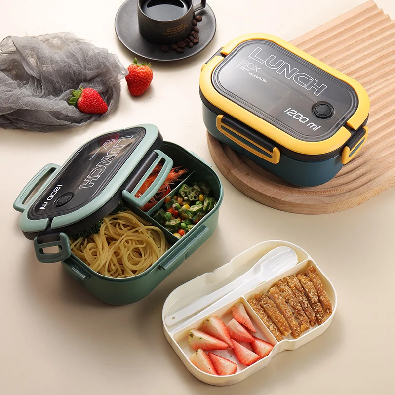 

Portable 1200ml 2 Layer Grid bento box lunch box for kids School Office Microwavable Prevent Odor Leakproof lunch bag Kitchen