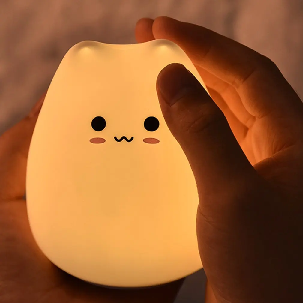 

Цветной СВЕТОДИОДНЫЙ ночник с сенсорным датчиком, силиконовый светильник в виде кошки для сна, лампа для спальни, настольного декора, детский подарок
