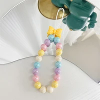 new yellow bowknot mobile phone chain for women fashion color resin beads phone charm anti lost lanyard phone jewelry girls gift