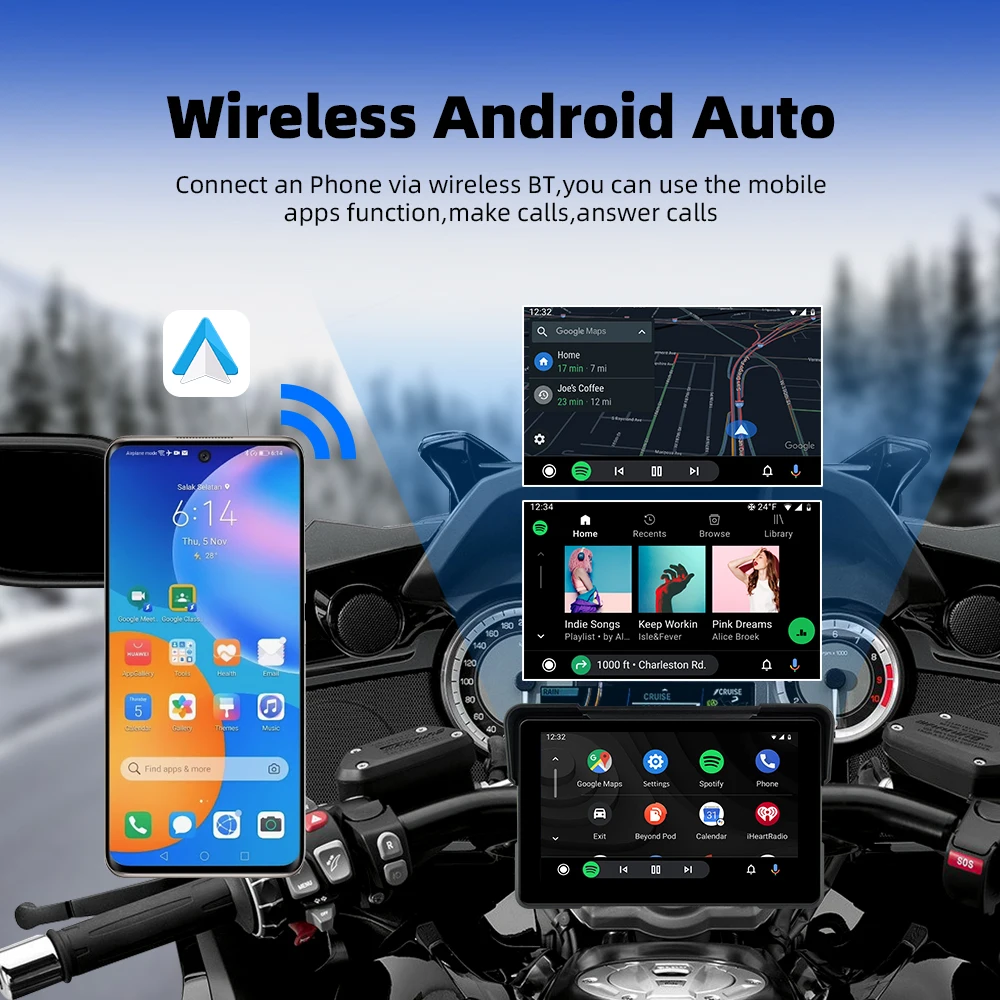 NAVIGUIDE 7-дюймовый экран Carplay портативный мотоцикл Android авто MOTO WIFI скорость