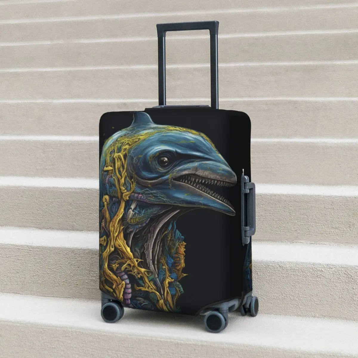 

Dolphin Suitcase Cover Comic Illustration Zombie Portraits Cruise Trip Holiday Strectch Luggage Supplies Protection