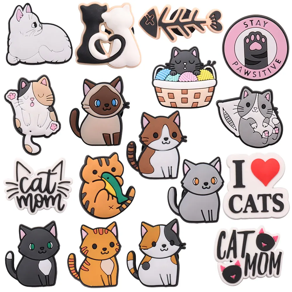 

50 шт., оптовая продажа, милый браслет из ПВХ с изображением кошки, мамы, животных, «сделай сам», Croc Jibz, обувная подвеска, пряжка, заглушка, «Я люблю кошек»