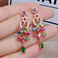 meibapj natural brazil pinkycolor tourmaline colorful drop earrings real 925 solid silver fine charm wedding jewelry for women