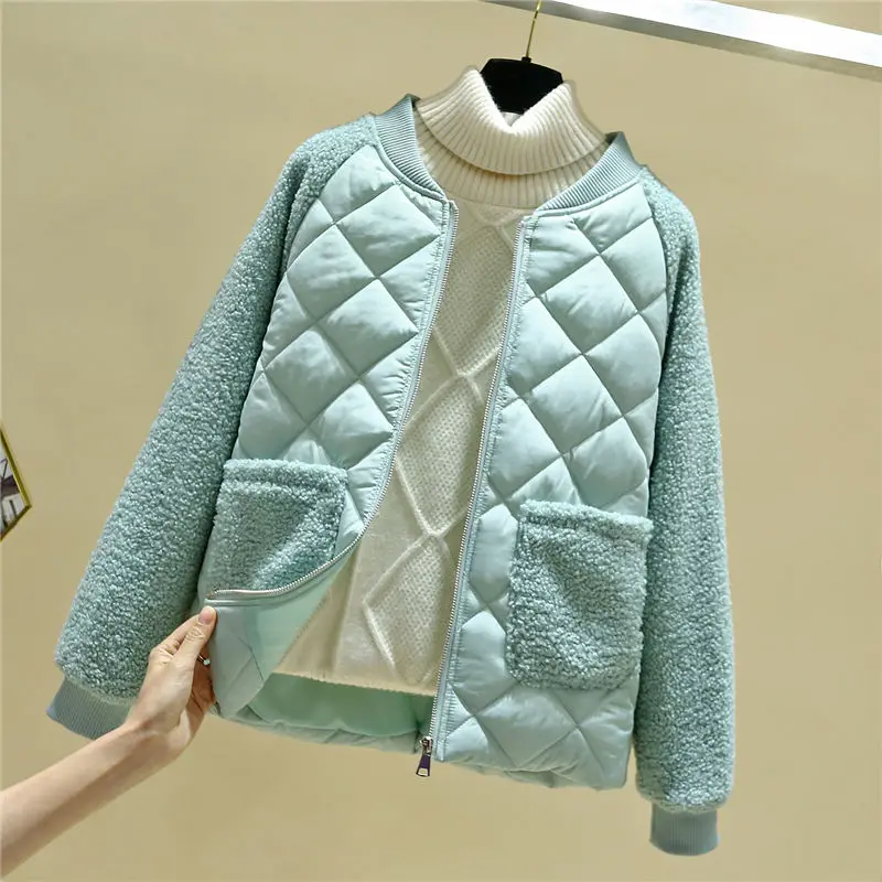Women Spring Autumn Jacket Lamb Fur Parkas Short Women Coats And Jacket Plus Size Parka Mujer Slim Winter Jacket  Spring Parkas
