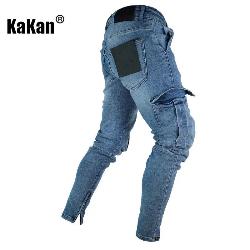 Kakan - European and American Trend Knee Pierced Jeans for Men, Zippered Slim Fit Small Leg Long Jeans K40-806