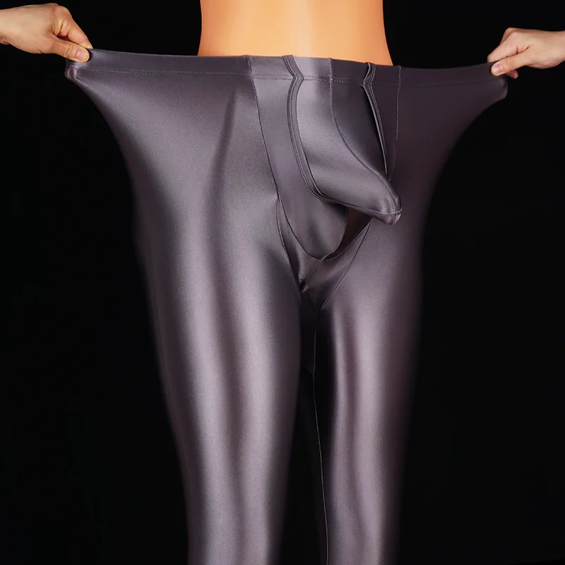 Men See Through Glossy Tight Yoga Leggings Pants Satin Fitness Workout Sports Trousers Bottom Tights