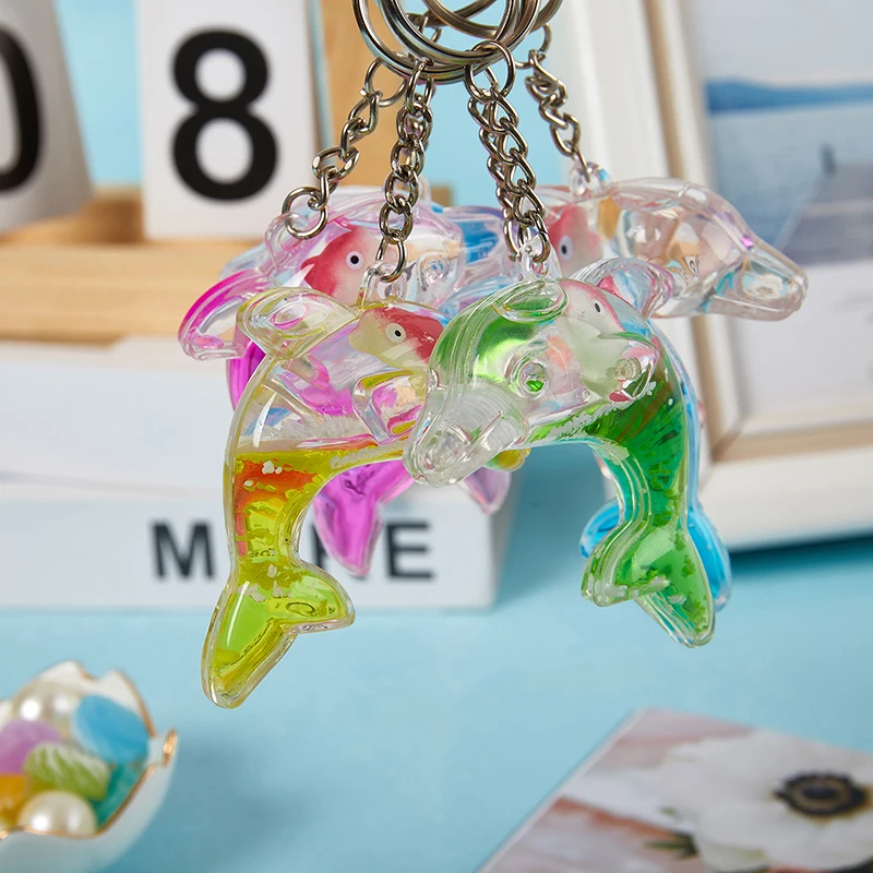 

Dolphin Keychain Floating Liquid Kawaii Whale Ocean Pendant For Car Keyring Accessories Keychain With Design Women Bag Keyring