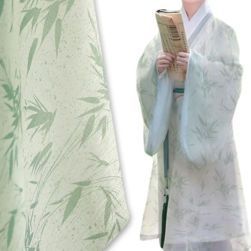 Китайский стиль бамбуковая пряжа с принтом листьев полупрозрачная ткань для