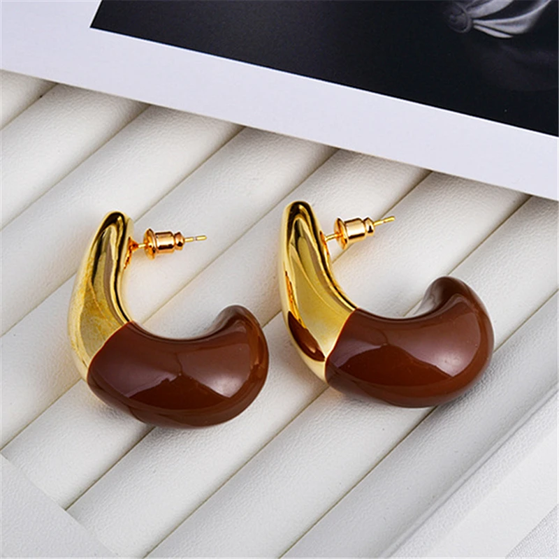 HUANZHI C-образные масляные глазурованные серьги-капли большого цвета для женщин и
