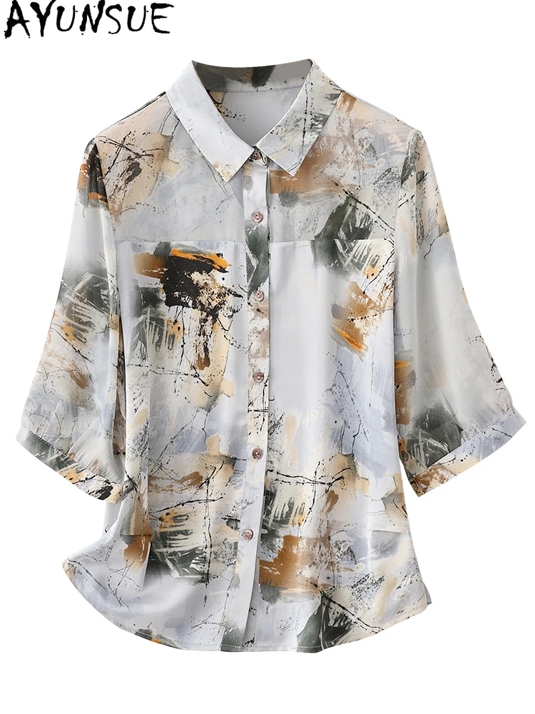 Женская Рубашка из натурального шелка с принтом 92%