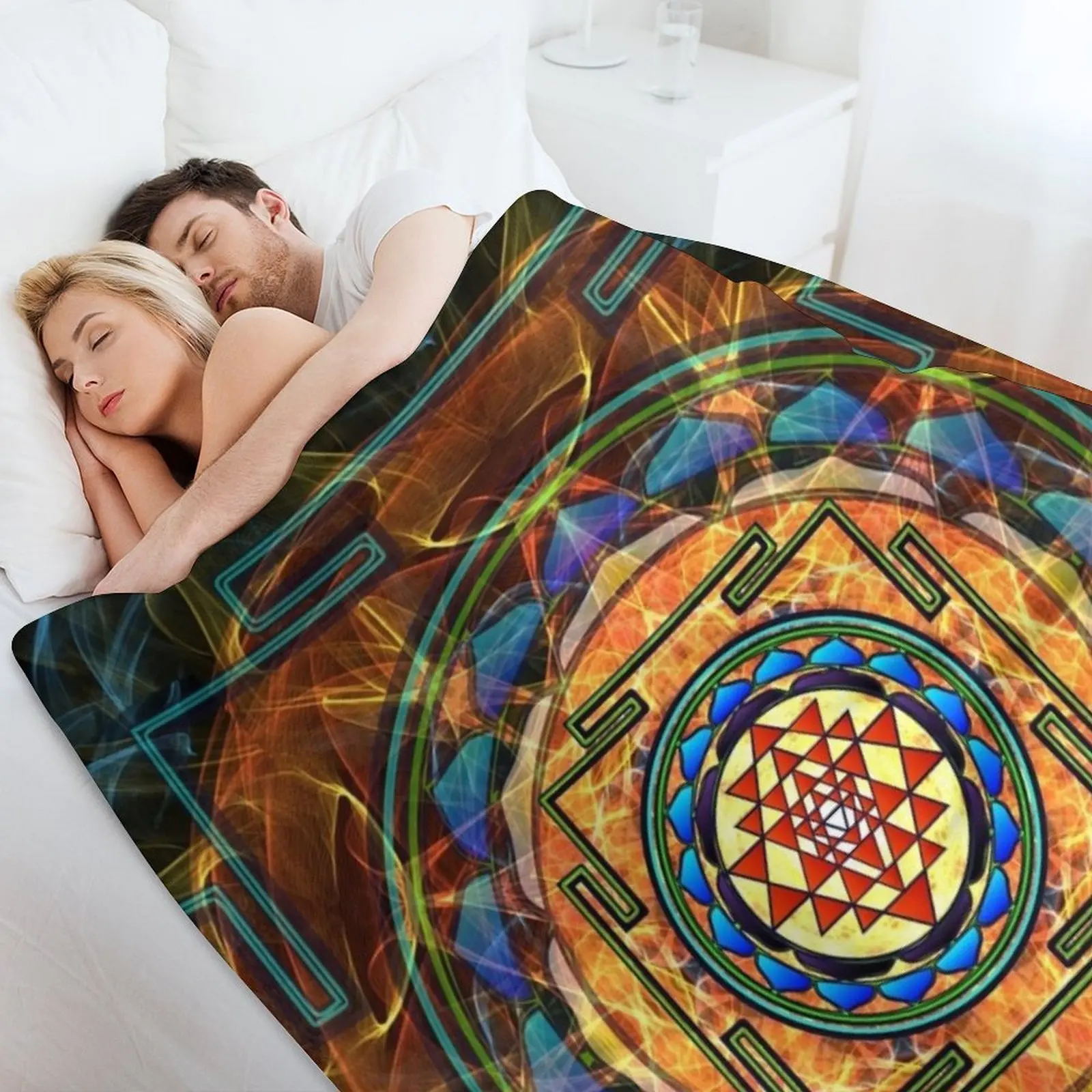 Шри Янтра - одеяло с сакральной геометрией теплое зимнее тяжелое для сна меховые