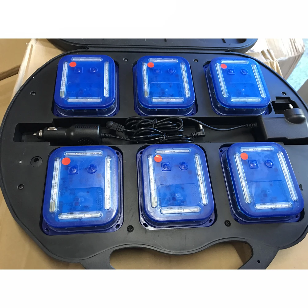 

Free shipping! Newest 6 pack Synchronized Traffic Road Warning Light Portable Magnetic Blue LED Road Flare rechargeable