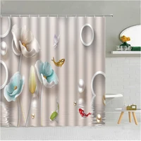 3d three dimensional flower shower curtain butterfly koi lotus design pattern bath curtains waterproof bathroom with hooks decor
