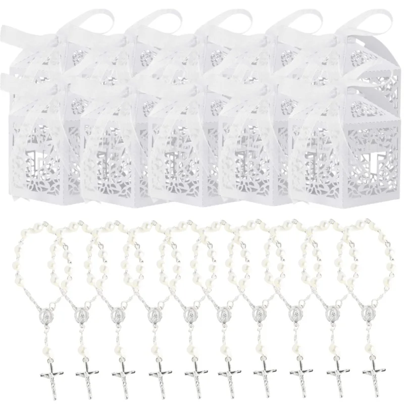 10/20 шт. белая коробка конфет с крестом и шоколадными жемчужинами