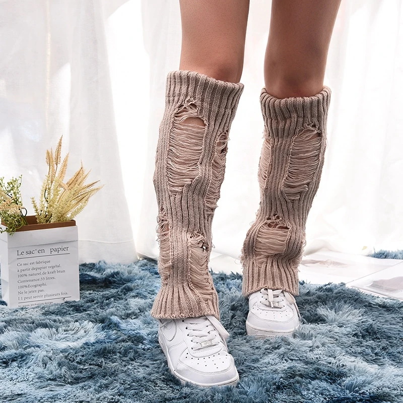 fashionable Sweet girls pile up socks with holes Long Winter Sock Cosplay Knit Boot Sock medium tube socks Foot Warming Cover