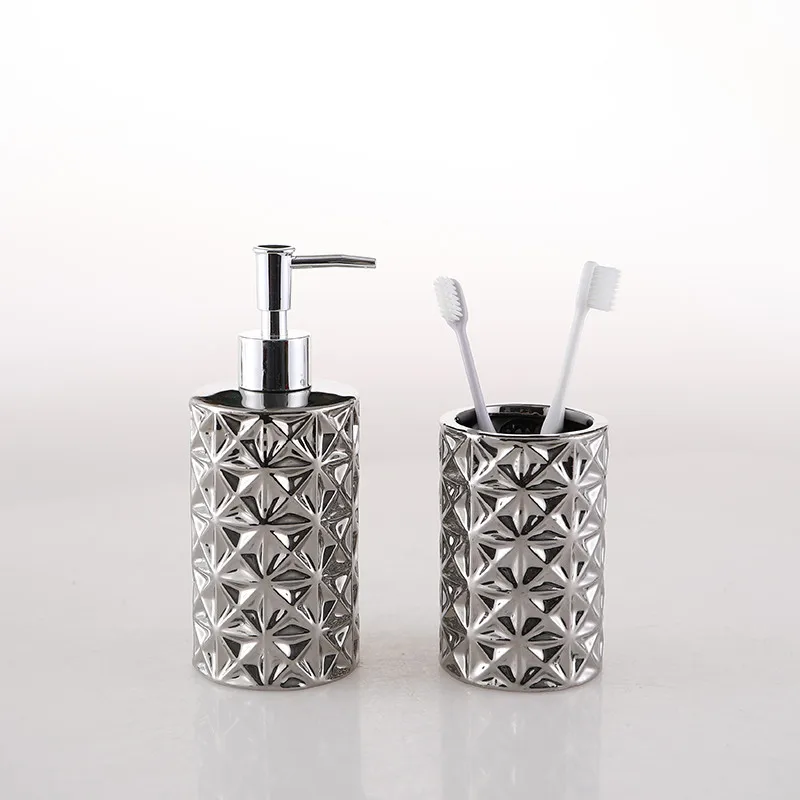 

1pc Modern Silver Ceramic Lotion Bottle Hotel Bathroom Liquid Soap Dispenser Household Accessories Hand Soap Dispenser Bottle