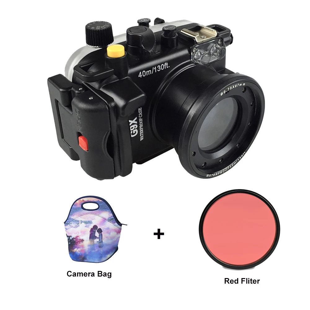

Водонепроницаемый чехол для подводной камеры Canon PowerShot G9X + 67 мм с красным фильтром, 40 м/130 футов