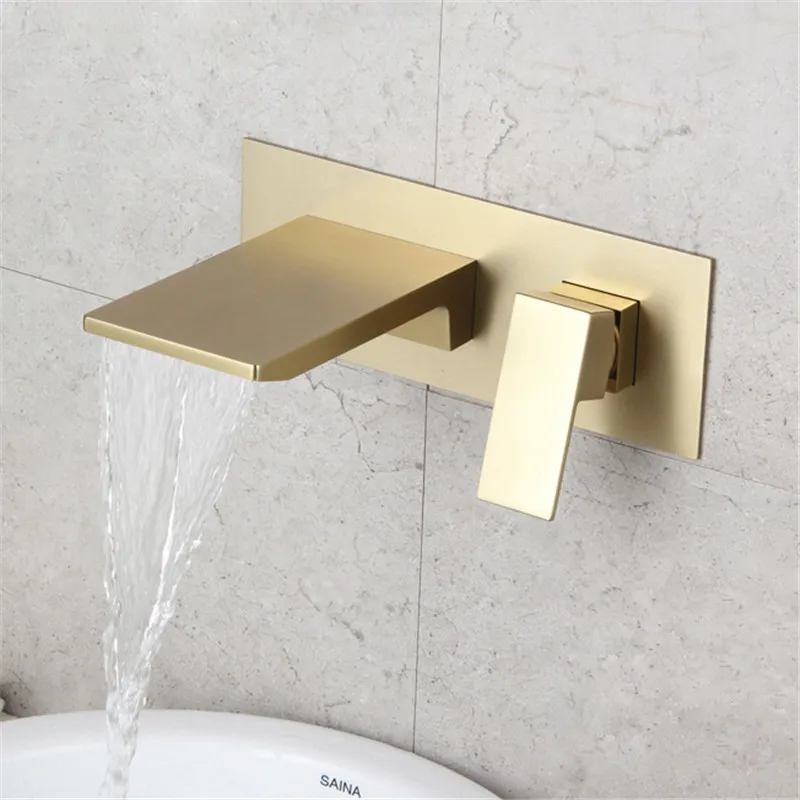 

Basin Faucet Concealed Bathroom Sink Brushed Gold In-Wall Spout Mixer Tap Set Combination Blanoir Solid Brass tap