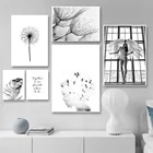 Настенный плакат с изображением одуванчика, пера, головы девушки, птицы, художественный принт для женщин, крыльев, танцев, холст, картины с цитатами в скандинавском стиле, домашний декор