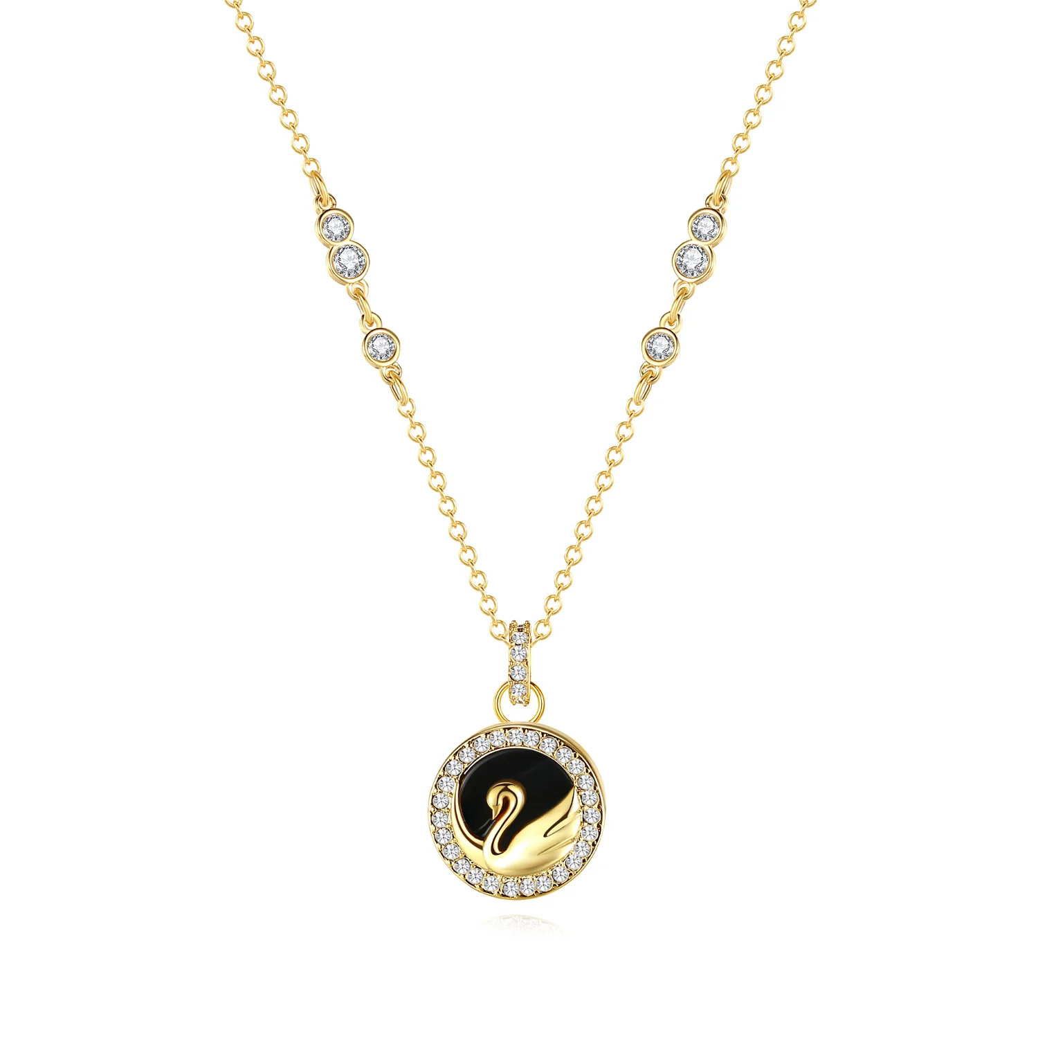 

SACKART Never Fades Golden Black Shell Goose Necklace Full of Cubic Zirconia Pendants Simple Fashion Female Clavicle Luxury 2023