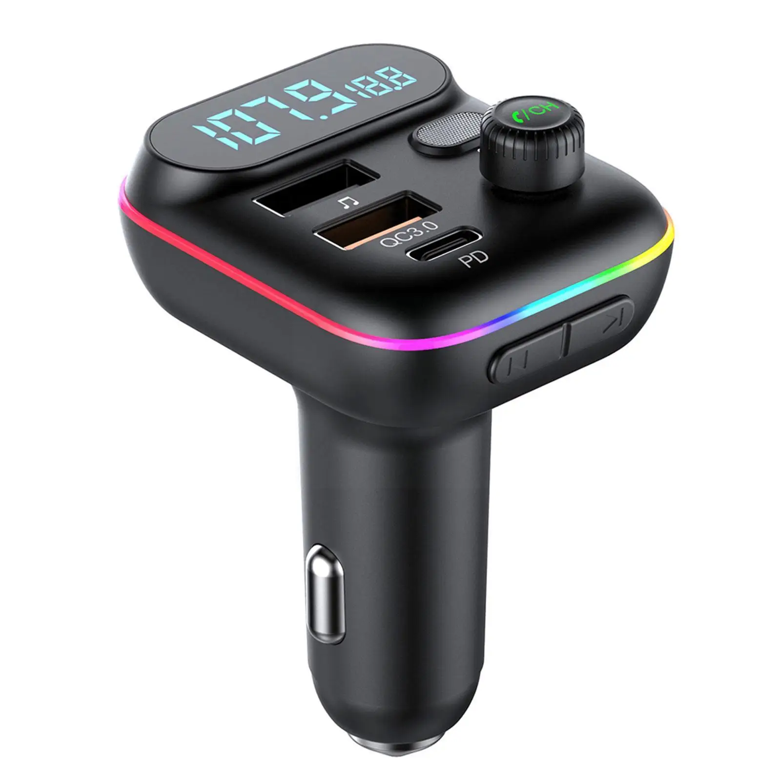 

2022 Car Bluetooth 5.0 FM Transmitter PD 20W Type-C USB Dual Player QC3.0 Charger Atmosphere Light 7-colorful Music MP3 Los G2D7