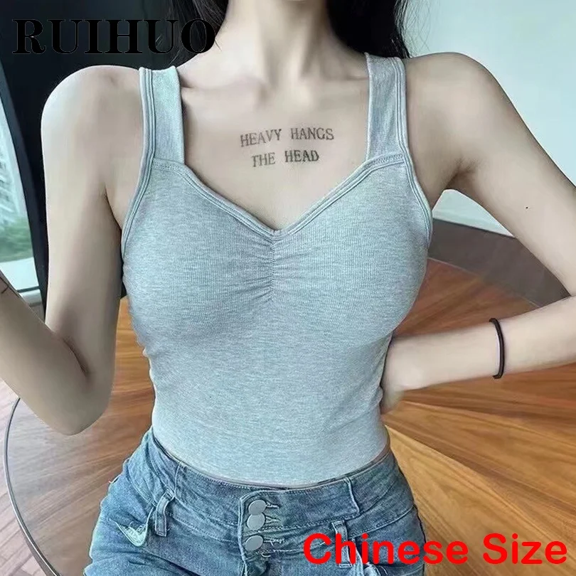 

RUIHUO Solid Going Out Tops Women 2022 Summer Sexy Crop Top Streetwear Women's Clothing Chinese Size XXS-S New Arrivals