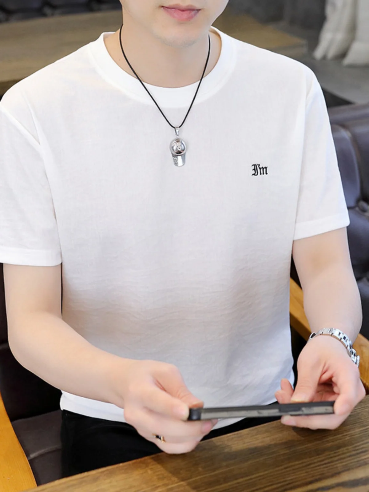 High end Cotton and Linen Short sleeve T-shirt Men's 2024 New Casual Fashion Brand Embroidered Jacquard Summer Thin Hal... |