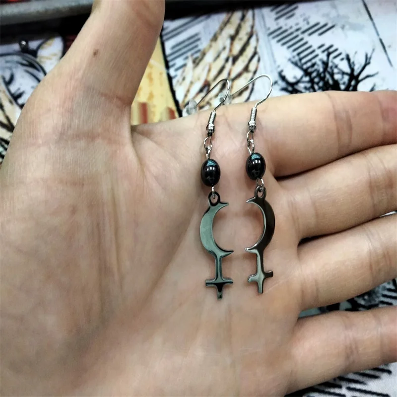 

Lilith Earrings with Hematite Beads,Female Earrings,dark Feminine Energy Earrings,occult,Luciferian Satanic Amulet Talisman