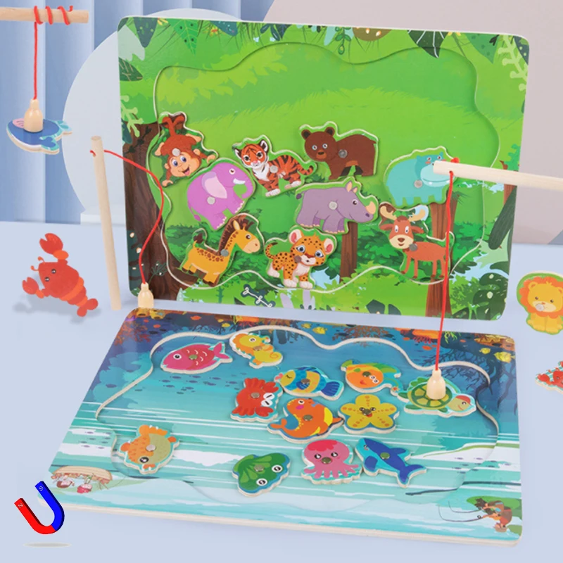 

Children‘s Puzzle Magnetic Fishing Game Forest Animal Sea Fishing Toy Wooden