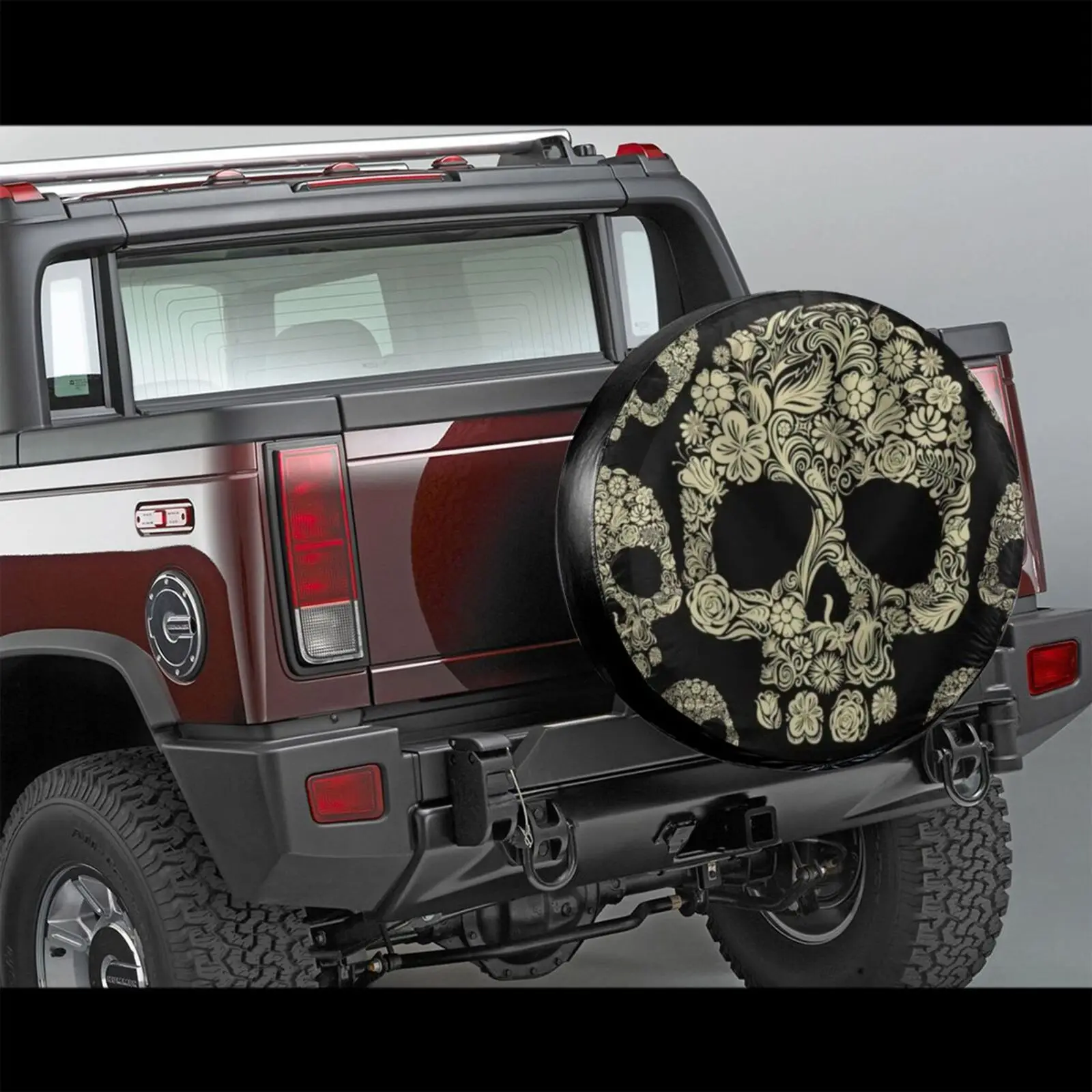 

Spare Tire Cover for Car, Black Sugar Skull, Day Of The Dead, Mexican Flower, Dia De Los Muertos